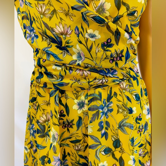 Sam Edelman Bright Yellow Floral Wrap Waist Knee Length Fully Lined Dres… - Picture 7 of 13
